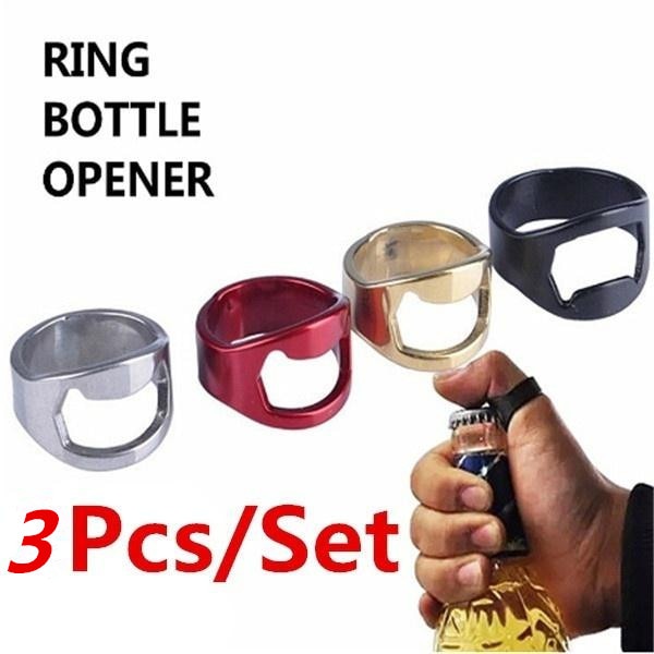 Finger Ring Bottle Opener Bar Beer Tools  - 3PCS/set - Stainless Steel