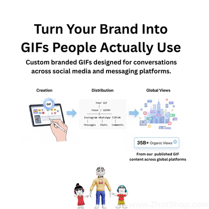 Custom branded GIF marketing service turning brand content into searchable GIFs used in social media conversations and messaging apps.
