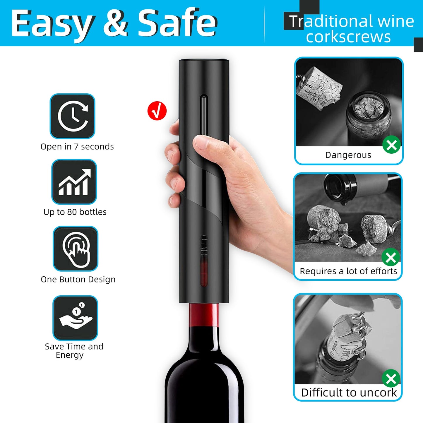 Electric Wine Opener -Automatic Corkscrew -Wine Openers - Foil Cutter