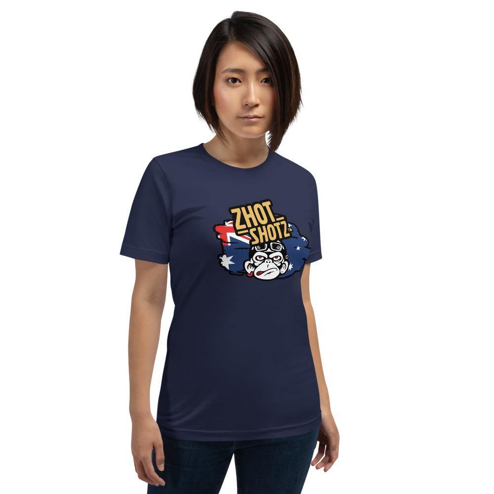 asian woman, blue tshirt, monkey t shirt